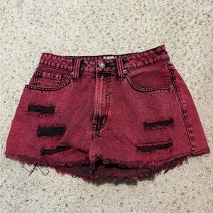 Hot Topic Burgundy Distressed Jean Shorts